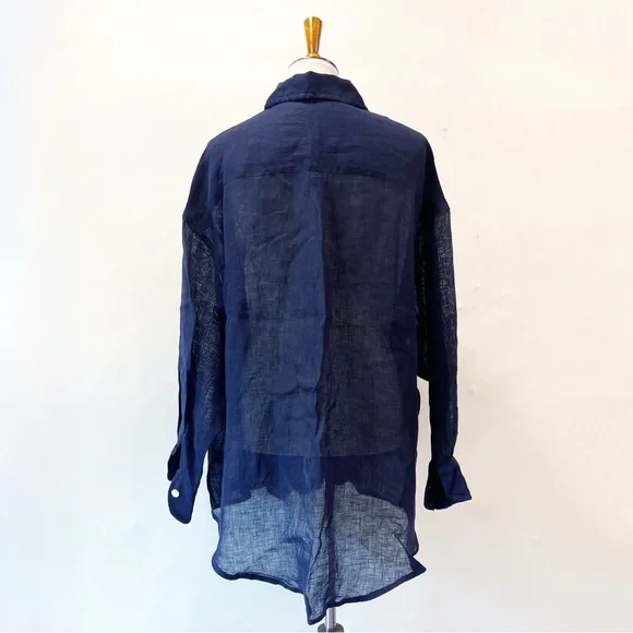 Vitamin A Playa Eco Linen Navy Button Down Shirt Coverup Medium NWOT - Picture 7 of 10
